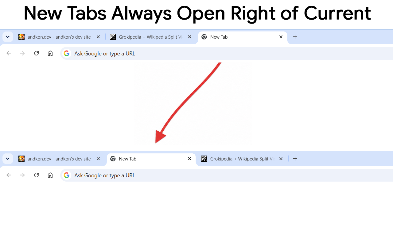Screenshot showing a new tab moved next to the current tab