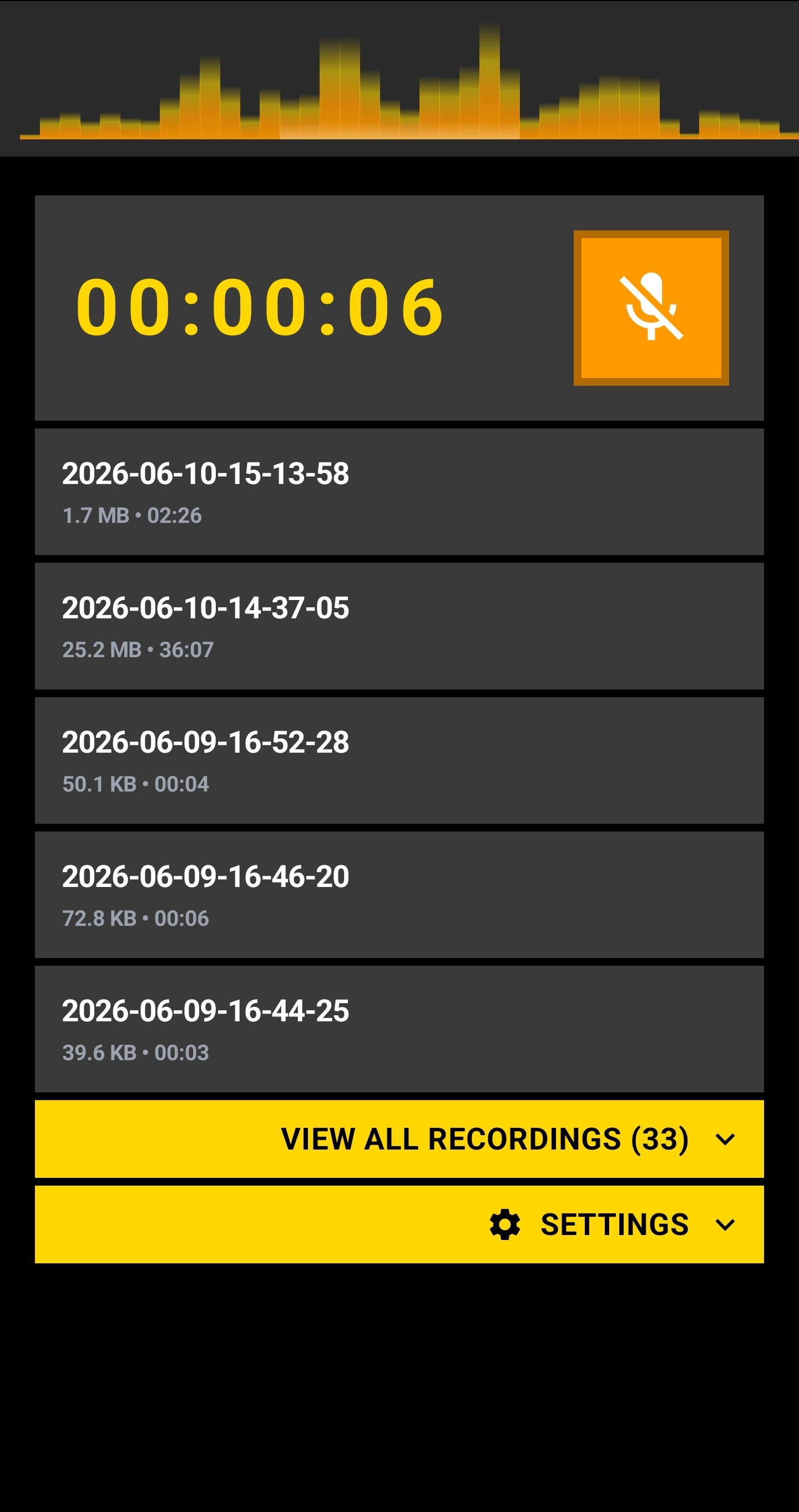 Andkon Voice Recorder recording screen