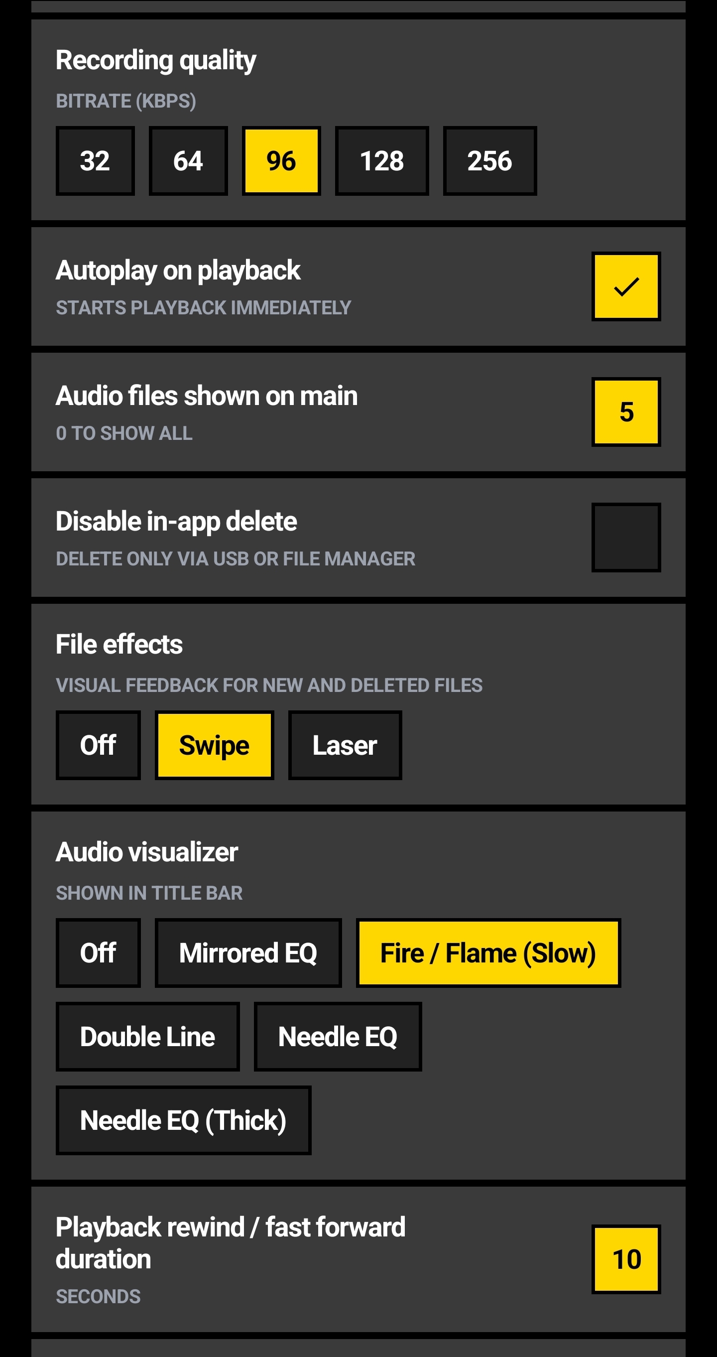 Andkon Voice Recorder settings screen